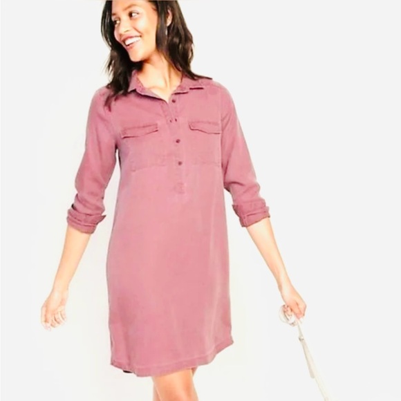 Old Navy Dresses & Skirts - Old Navy Women’s Light Pink Popover Button Front Twill Tencel Shirt Dress Sz M